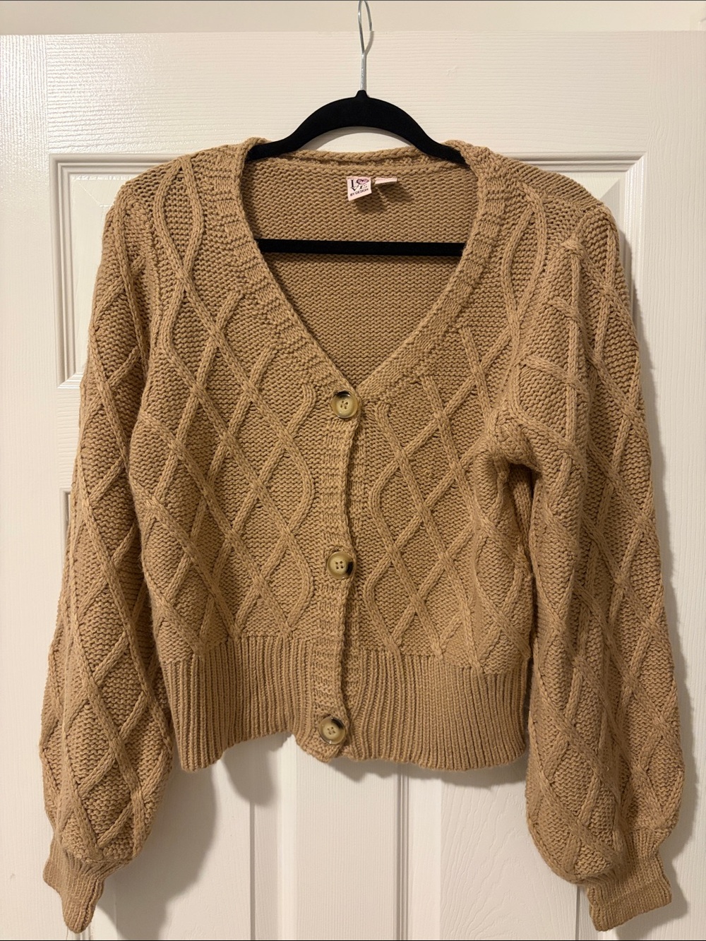 Love By Design Cable Knit Button-Front Cardigan - Camel